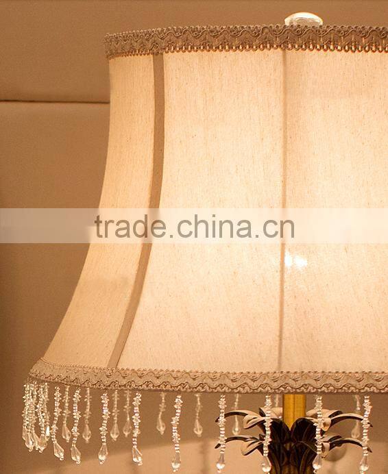 European style crystal lampbody metal leaf decorative table lamp with fabric lampshade