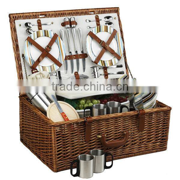 wholesale empty willow 4 person picnic basket with fabric