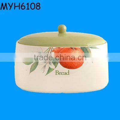 Natural Elements Ceramic Bread Bin with An Acacia Wood Lid