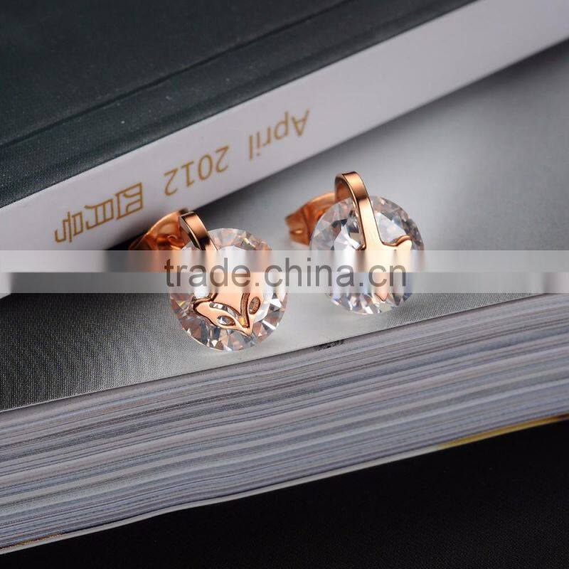 Beautiful Rose Gold Plated Earring Stainless Steel Cute Fox Animal Stud Earring for Women