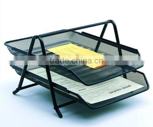 2-Tier Black Metal Mesh Durable Office Desk Tray Organizer