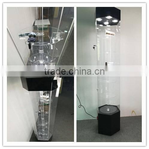 Factory supply Acrylic LED display case with lock and roating for Watch/ Jewelry/Toy