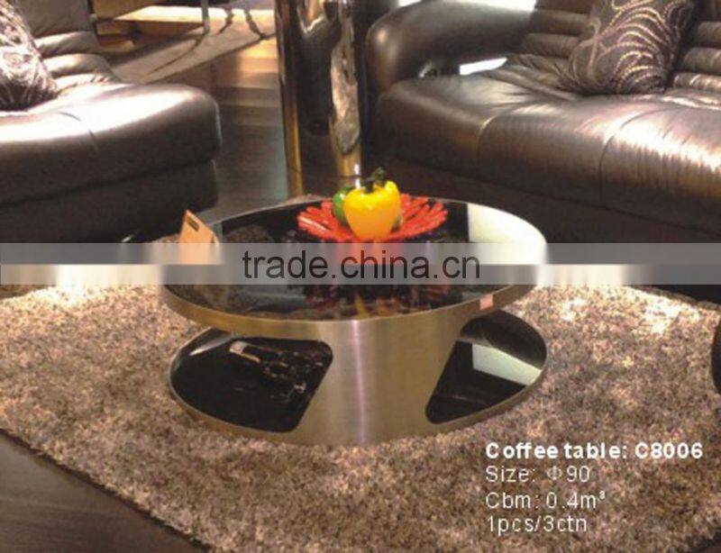 C8006 stainless steel legs tempered glass round coffee table