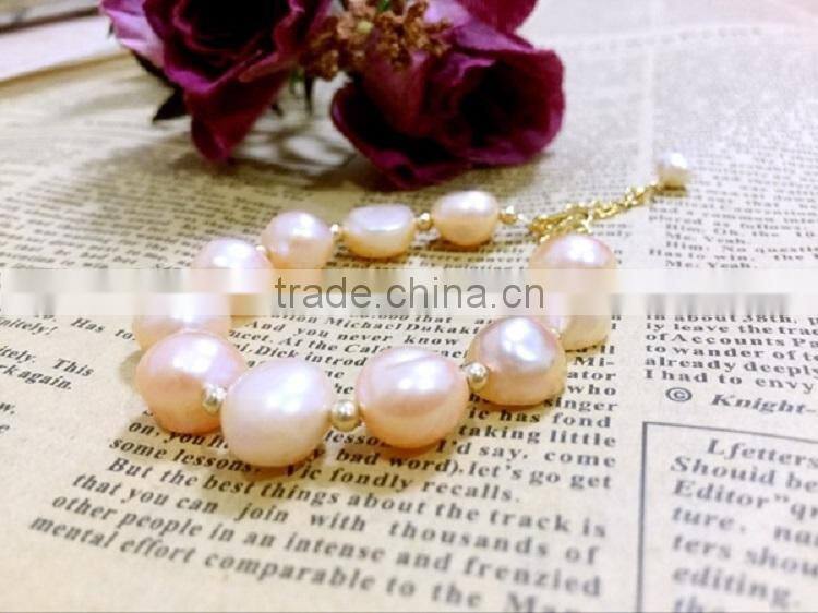 14k gold 4-5 mm pink baroque freshwater pearl bracelet
