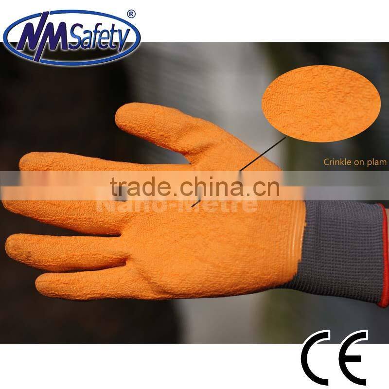 NMSAFETY13 Gauge Grey Palm Knit Work Gloves/Crinkle Latex Coated Glove/Latex Garden Glove