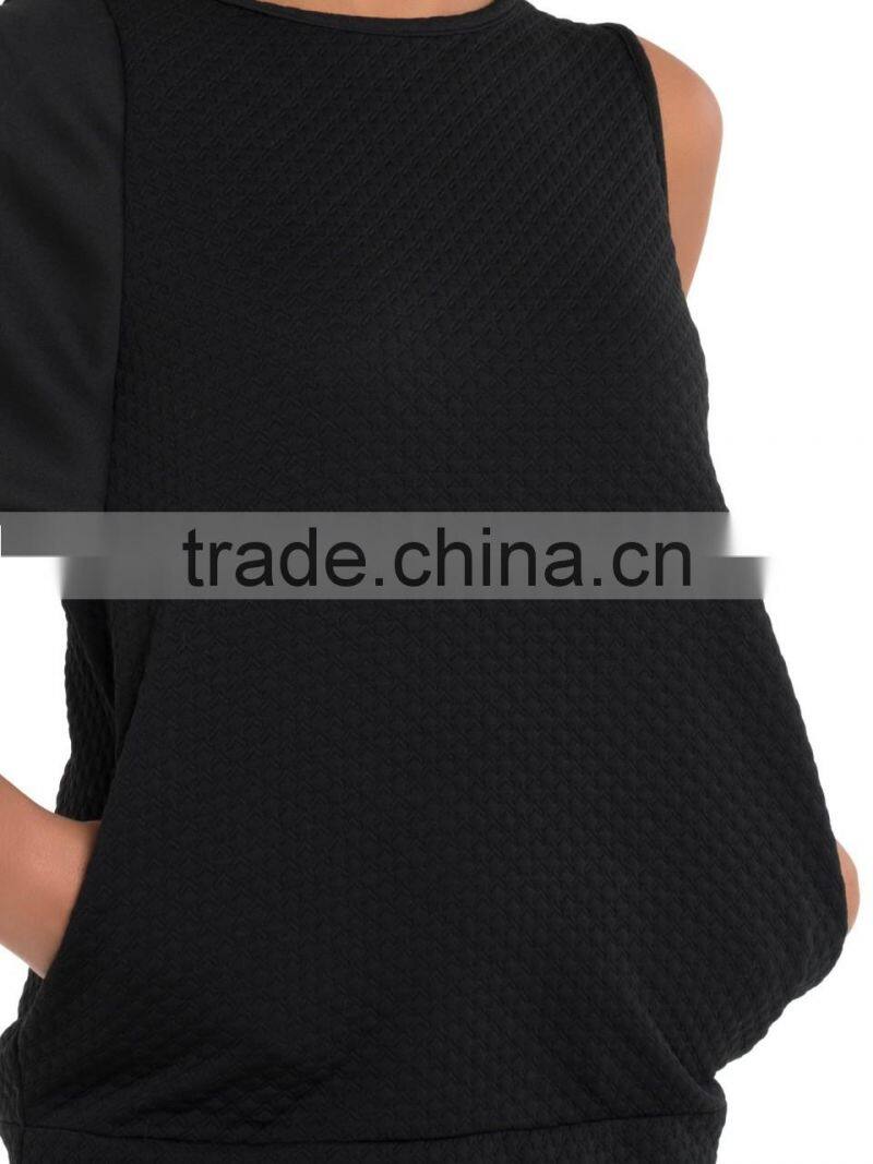 2015 Round Neck Solid Black Sleeveless Elegant Womens Casual Dress Wholesale