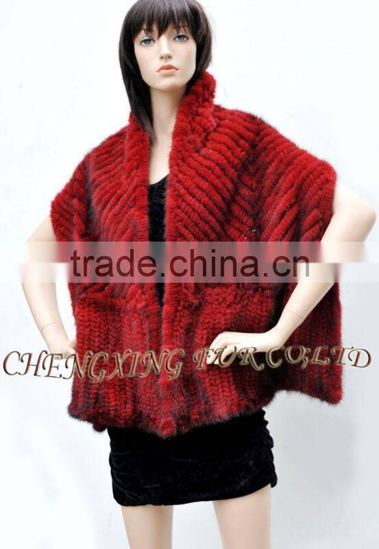 CX-B-M-46C Hot Sale Real Knitted Mink Fur Shawl For Fashion Girls With Factory Price