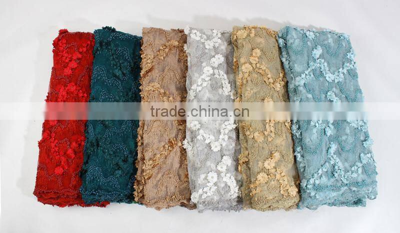 3D Beaded Embroidery Lace Fabrics Gold Yellow French Lace Fabric 2017
