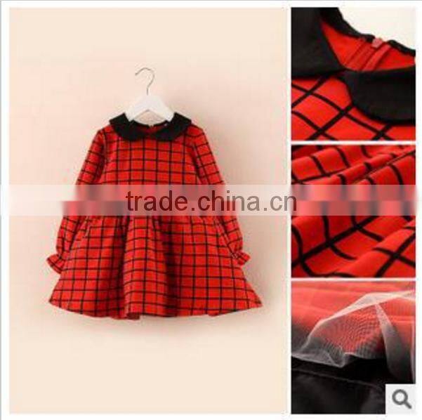 High quality red plaid long sleeve designer one piece children princess dress