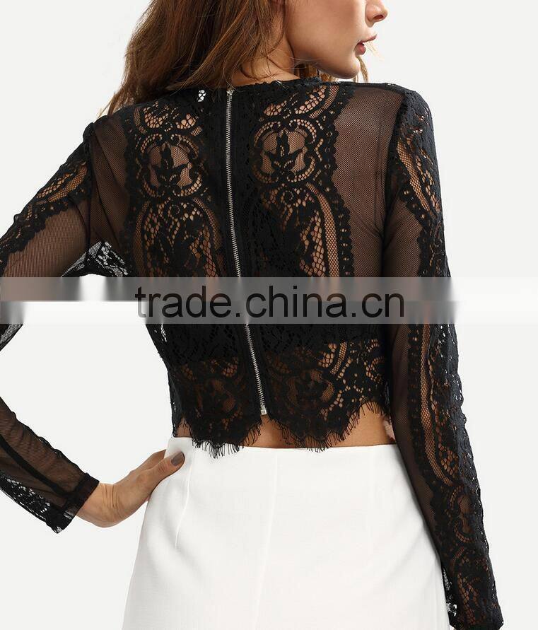 Runwaylover 122 Ladies Sexy 2017 Fashion Lace Transparent Crop Tops
