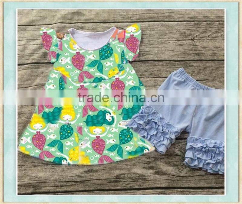 wholesale girls boutique children's summer green snowman pattern suit