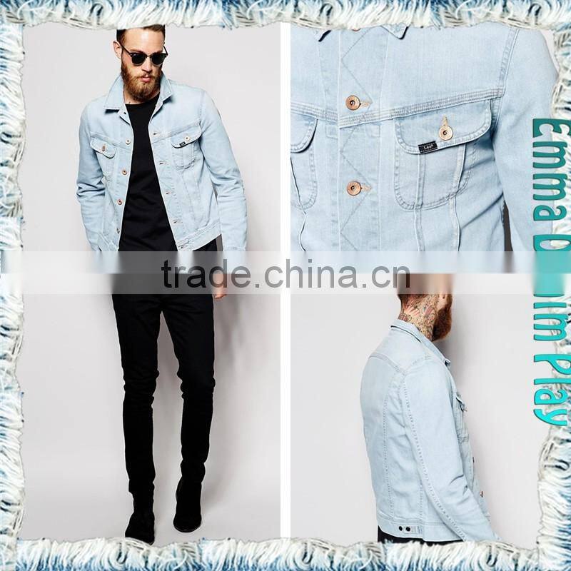 EMMA PRIVATE CUSTOMIZED MADE Vogue Mens White Blue Regular Fitted Denim Jackets