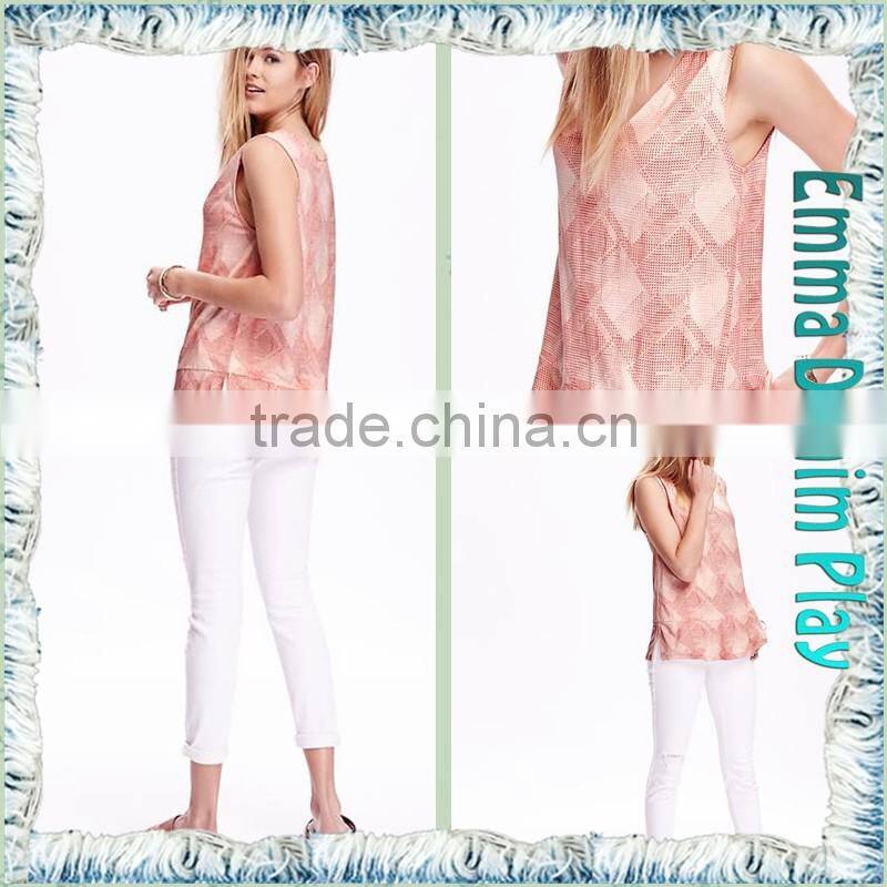 2016 New Model Special Knit Design Womens Plaid Sleeveless Tank T-Shirts