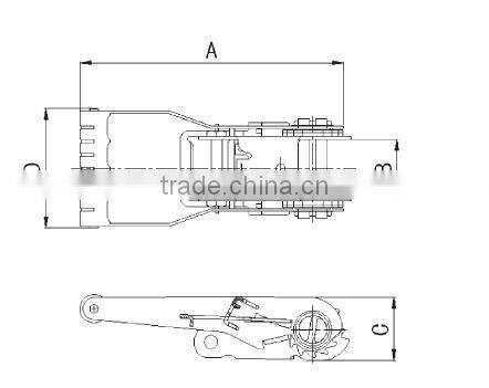 ratchet for lashing belt, ratchet with 2" stainless steel handle