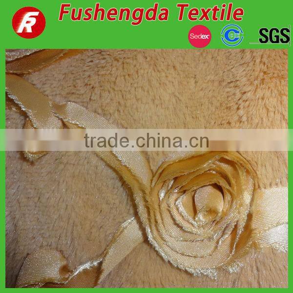 100%polyester ribbon rose embroidery plush fabric