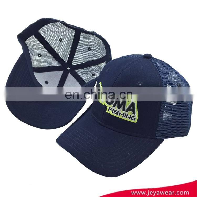 Wholesale Custom Embroidered 2017 Black Navy Cotton Mesh Trucker Cap