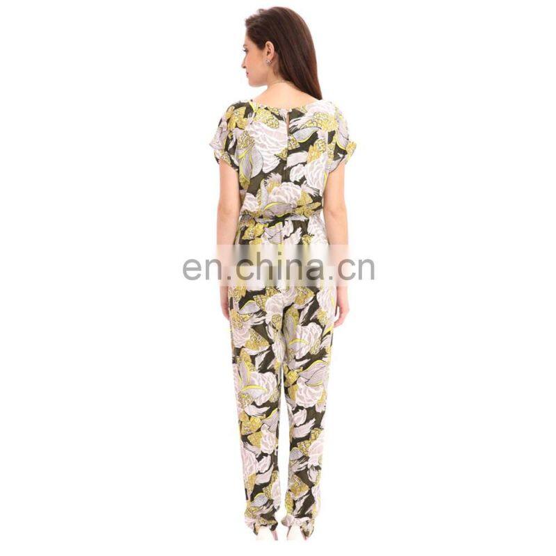 Korean Style Waist Ethnic Print Formal Office Ropa Mujer Jumpsuit For Middle Age Ladies
