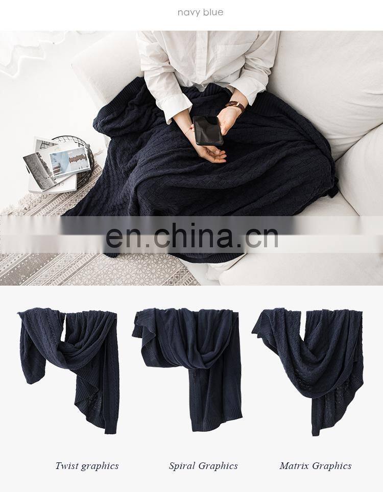 RAWHOUSE hot sale Ivory white Claret Navy blue knitted cotton blanket