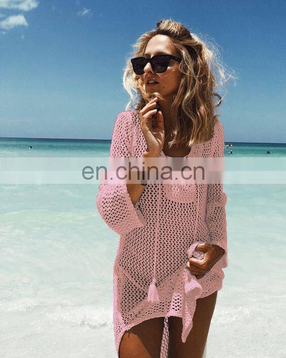 Beach Cover Up Mesh Swimwear Crochet Saida De Praia hollow Swimsuit Summer Dress Womens Lace Bathing Suit Cover-Ups pareo