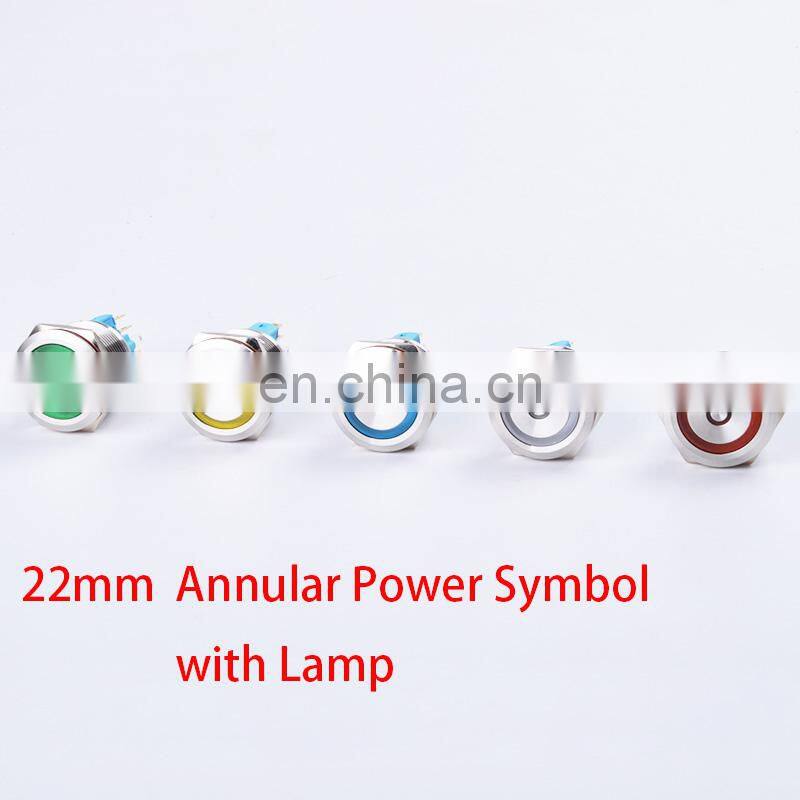 22mm Waterproof Metal Push Button Switch Self Latching Self Momentary Annular Power Symbol with Lamp