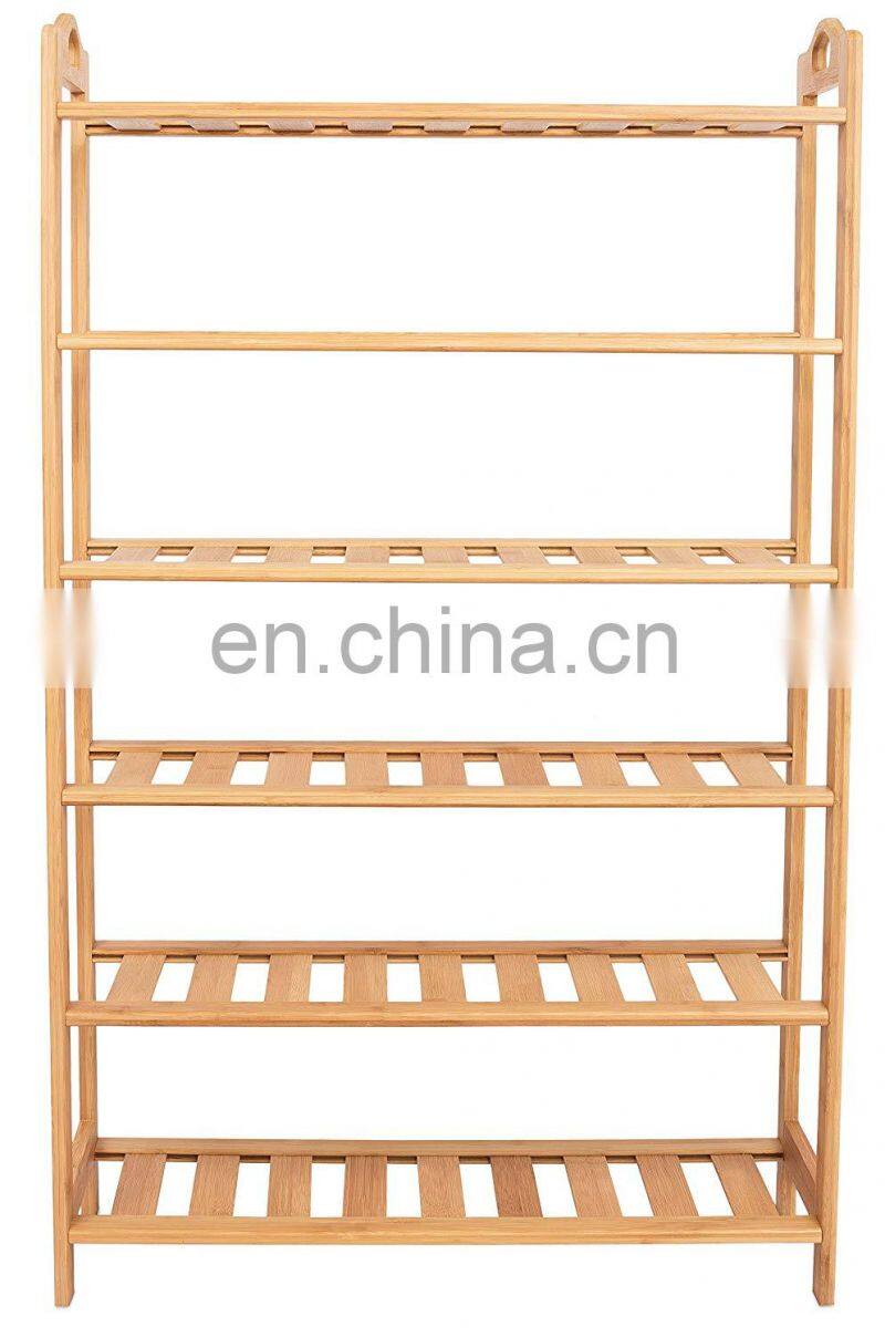 HOME Free Standing Bamboo Shoe Rack with Handles | 6 Tier | Wood | Closets and Entryway | Organizer | Fits 18 Pairs