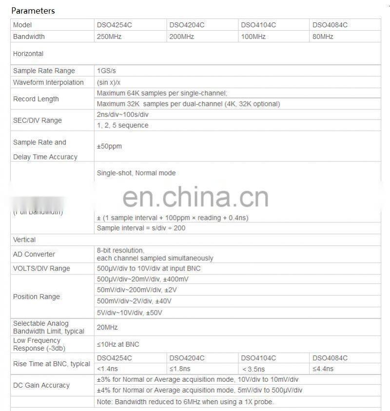 64K 250MHz Bandwidth 1GS/s Sample Rate Range Hantek DSO4254C 4CH Digital Oscilloscope