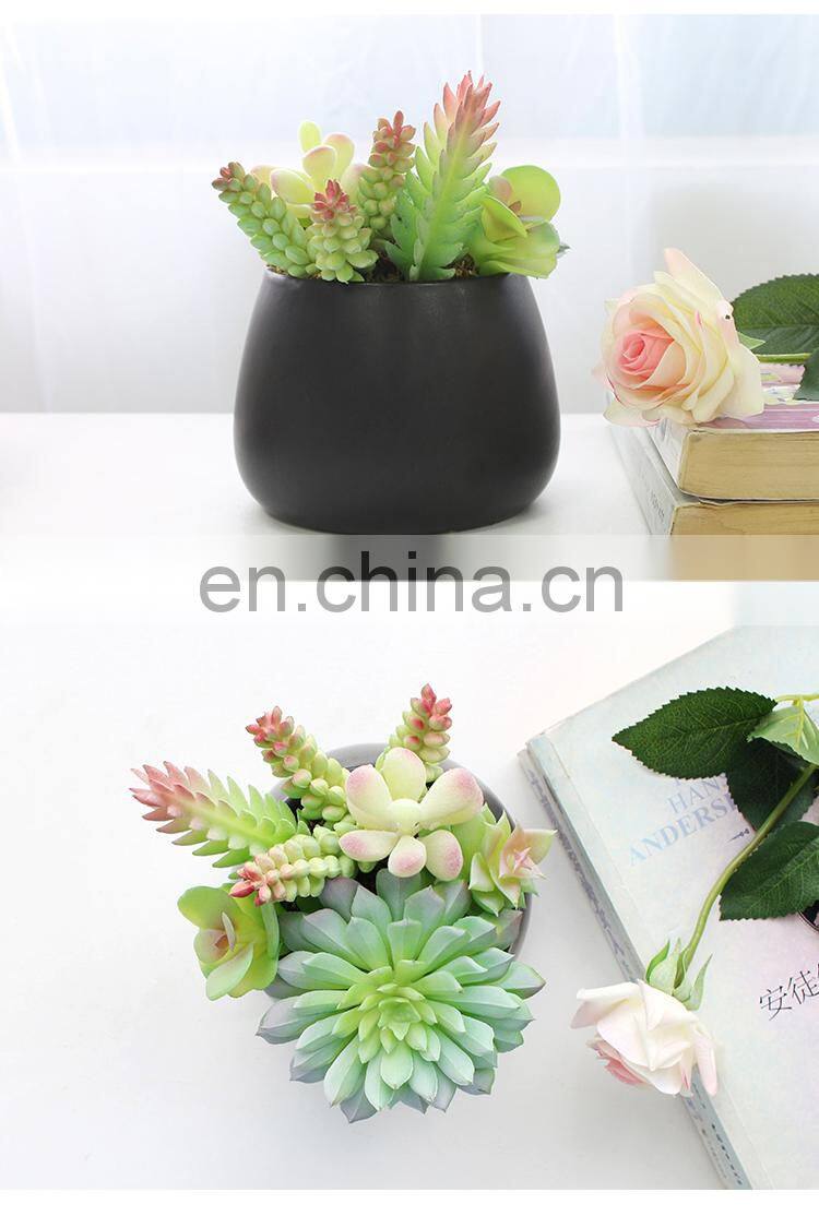 Home Garden Decorations Plastic Flower Wholesale Cute Pots Assorted Artificial Succulents With Black Pot