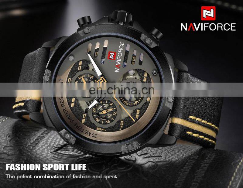 Naviforce 9110 Japan Quartz Movt Custom Logo Watch Leather Complete Calendar Wristwatches Naviforce Watches For Men