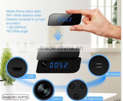 Wide view angle pinhole design Table clock indoor wifi hidden camera