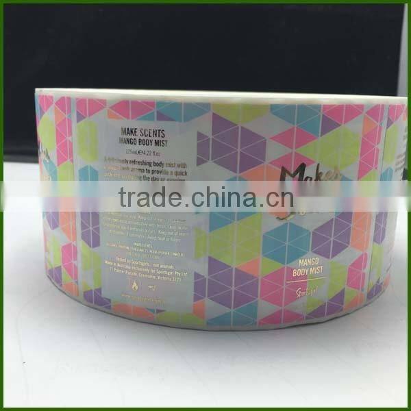 Colorful Body Mist Adhesive Stickers.Cosmetic Label Printing