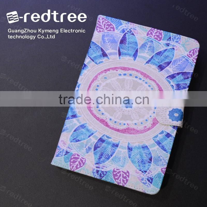 flower printing with good quality pu leather standing cover case for tablet