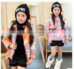 2015 New model girl wear down jacket for stitching color warm child clothes wholesale boutique winter coat children (ulik-J023)