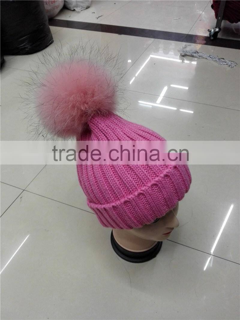 Hot winter real genuine fox fur pom poms hats Women knitted beanie with 15cm fur ball