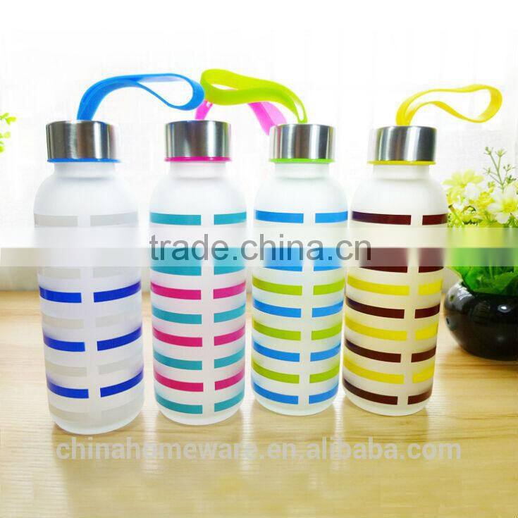 new item sigle wall dull polish creative portable milk lines water glass bottle with Stainless Steel lid