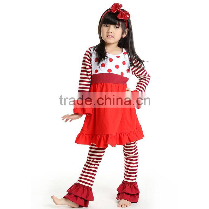 wholesale boutique cute baby top long-sleeve with ruffle & stripe pant Spring Fall clothing set