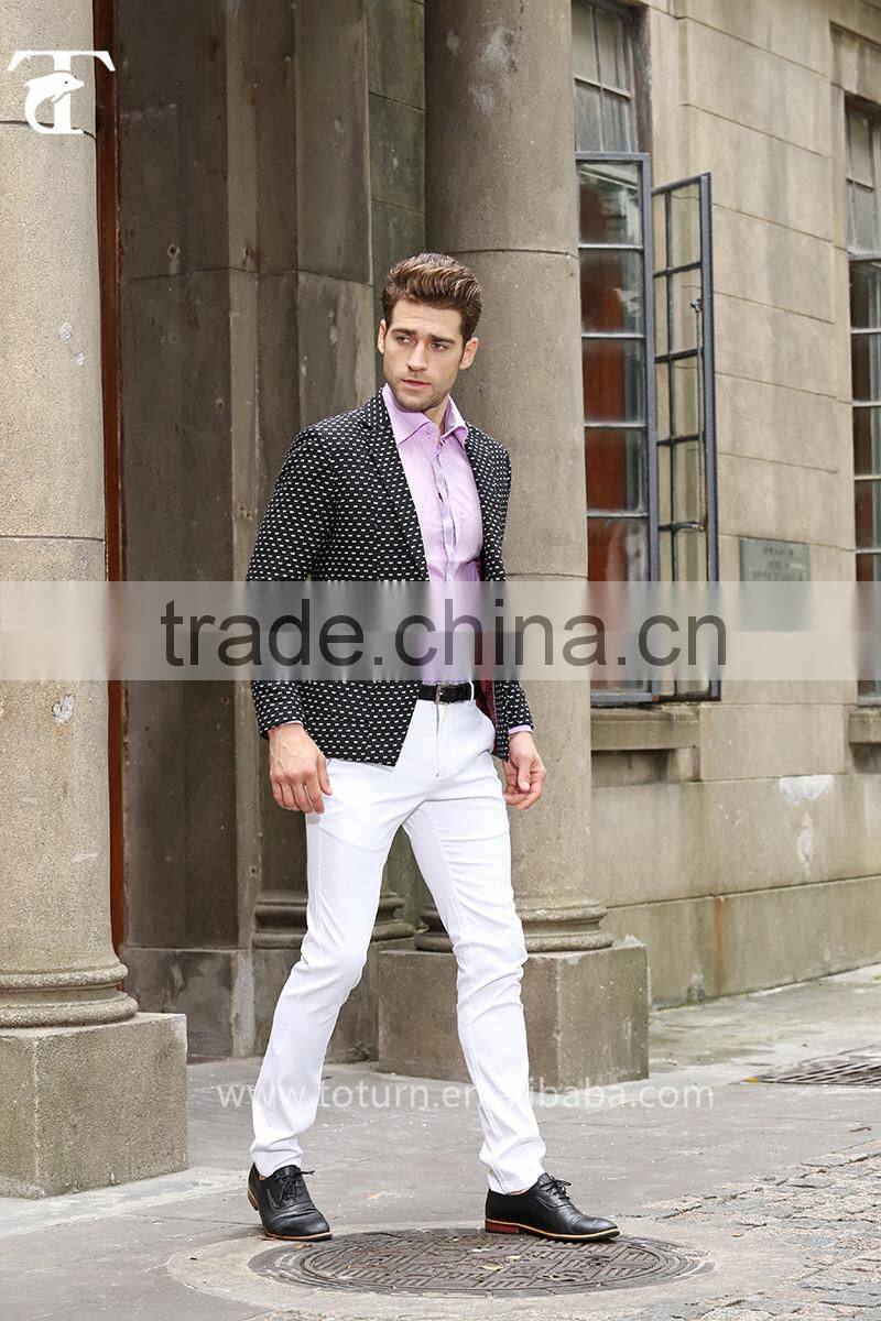 China Menswear Manufacturerr OEM Wholesale Men Slim Fit French Polka Dot Blazer