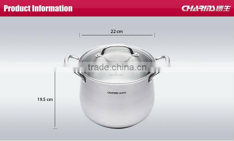 2016 ChaoZhou hot selling double ears capsuled bottom pot with glass lid&deep cooking pot cookware with competitive price