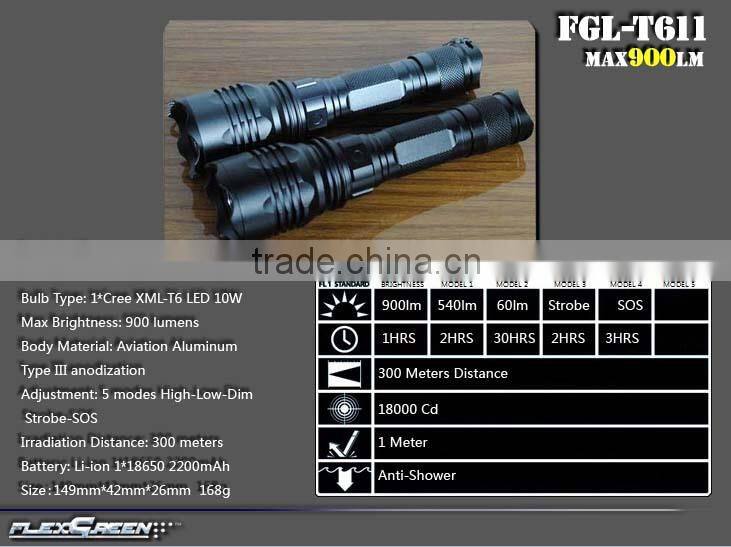 rechargeable 18650 10W XML U2 LED tactical flashlights