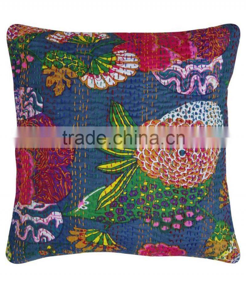 Tropical Kantha Floral Print Cushion Pillow Cover Set Of 5 Pcs