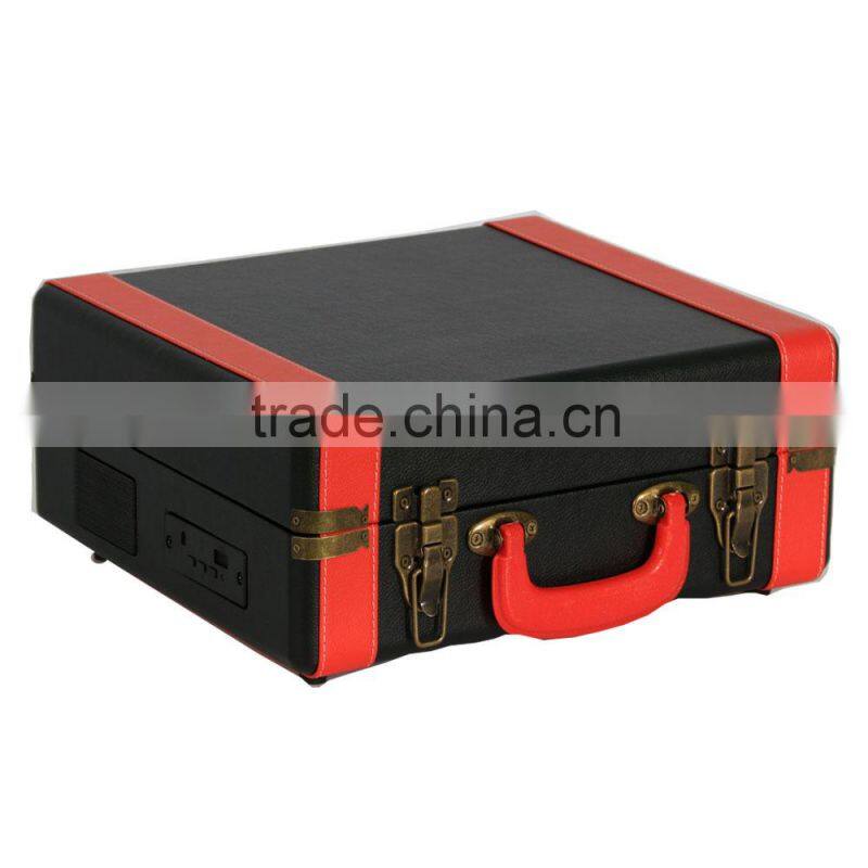 Retro portable suitcase gramophone turntable player for iphone connecting