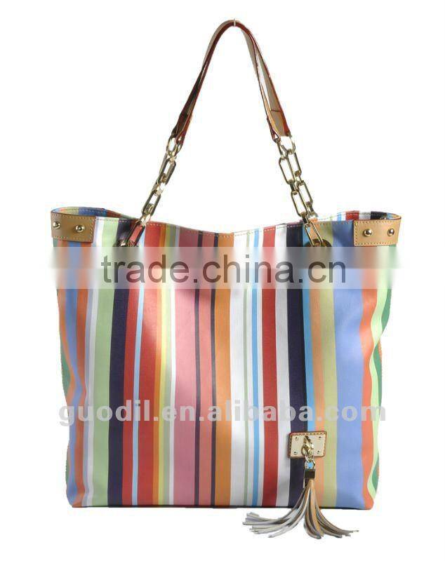 Summer hot! Multi stripe PU tote bags fashion ladies handbags 2012