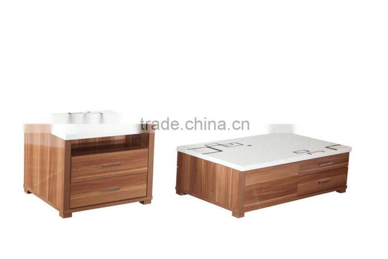 Glossy wooden glass top coffee table