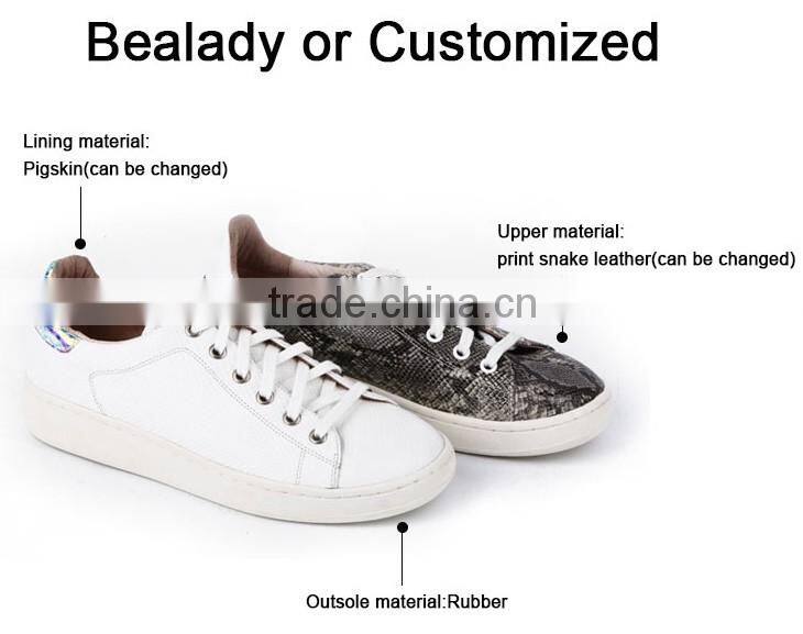 Fashion snake leather flat casual sneakers shoes 2016 woman