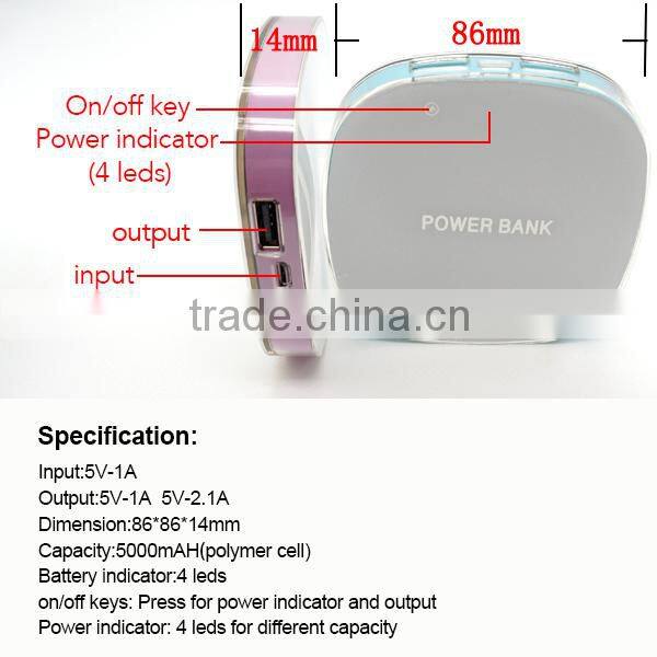 5000 mah dual usb output power bank phone charger