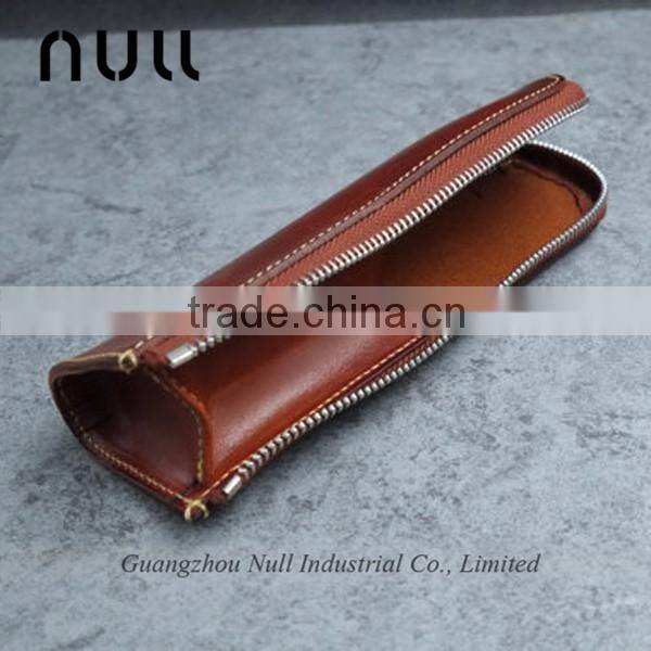 Genuine leather pen holder box with zipper