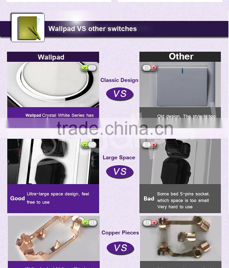 Wallpad White Waterproof Acrylic Glass 110~250V EU UK 1 Gang intermediate switch Power Supply Big Push Button Wall Light Switch