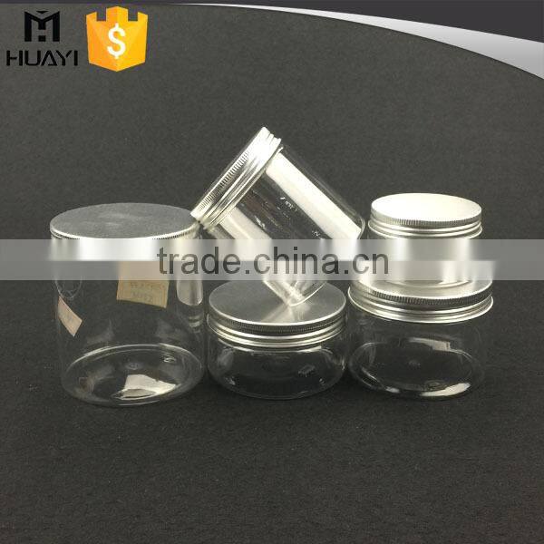 dry food/face cream/pomade seal PET plastic jar transparent with aluminium lids