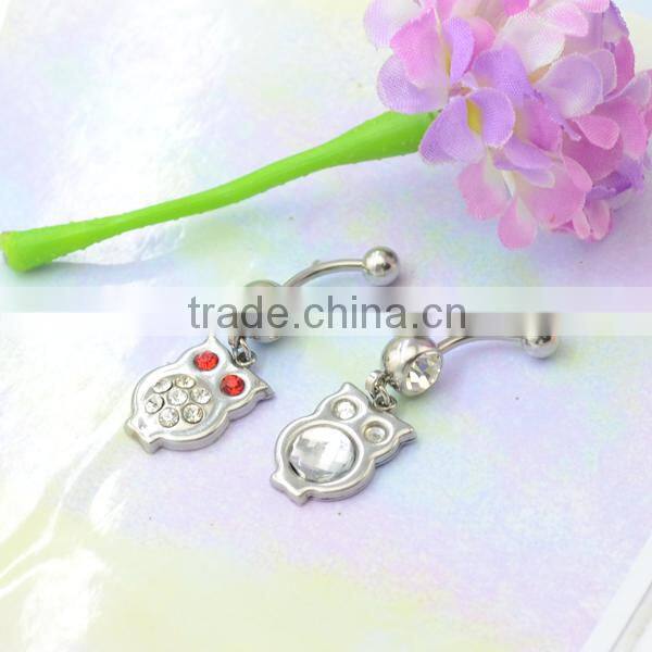 Unique Designed Belly Button Navel Rings Owl Shaped Dangle Stainless Steel Navel Piercing Jewelry