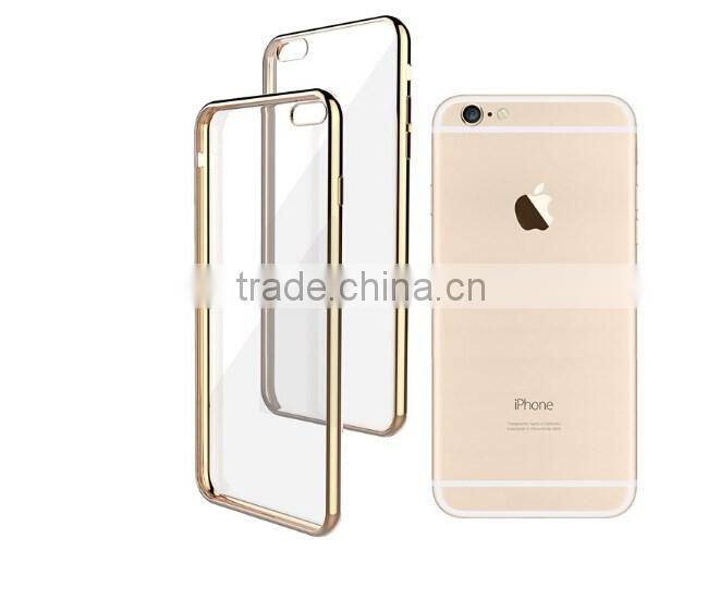 Luxury ultra slim Gold plating crystal clear tpu case for iphone 6 transparent soft phone bag cover