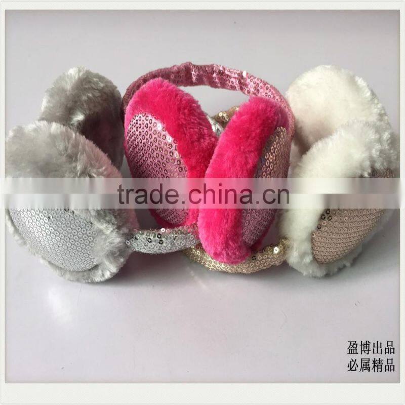 2016 ear muffs for girls Telescopic adjusting the size of girls rose red sequined bow Plush warm winter earmuffs